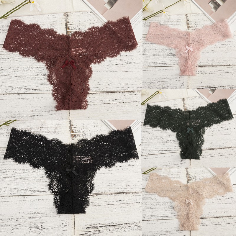 5 Pack Lot Sexy Womens Lace Panties Thongs Underwear See Through Briefs Lingerie