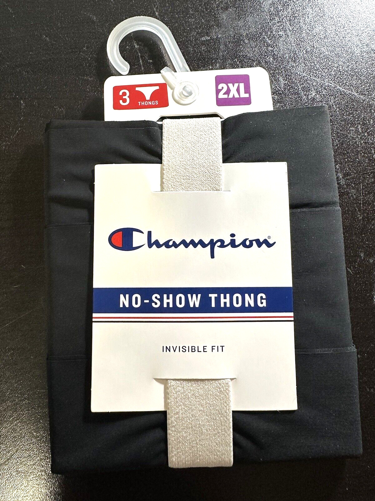 Champion No-Show THONG Invisible Fit 2XL 3 Pair Pack Underwear Black New