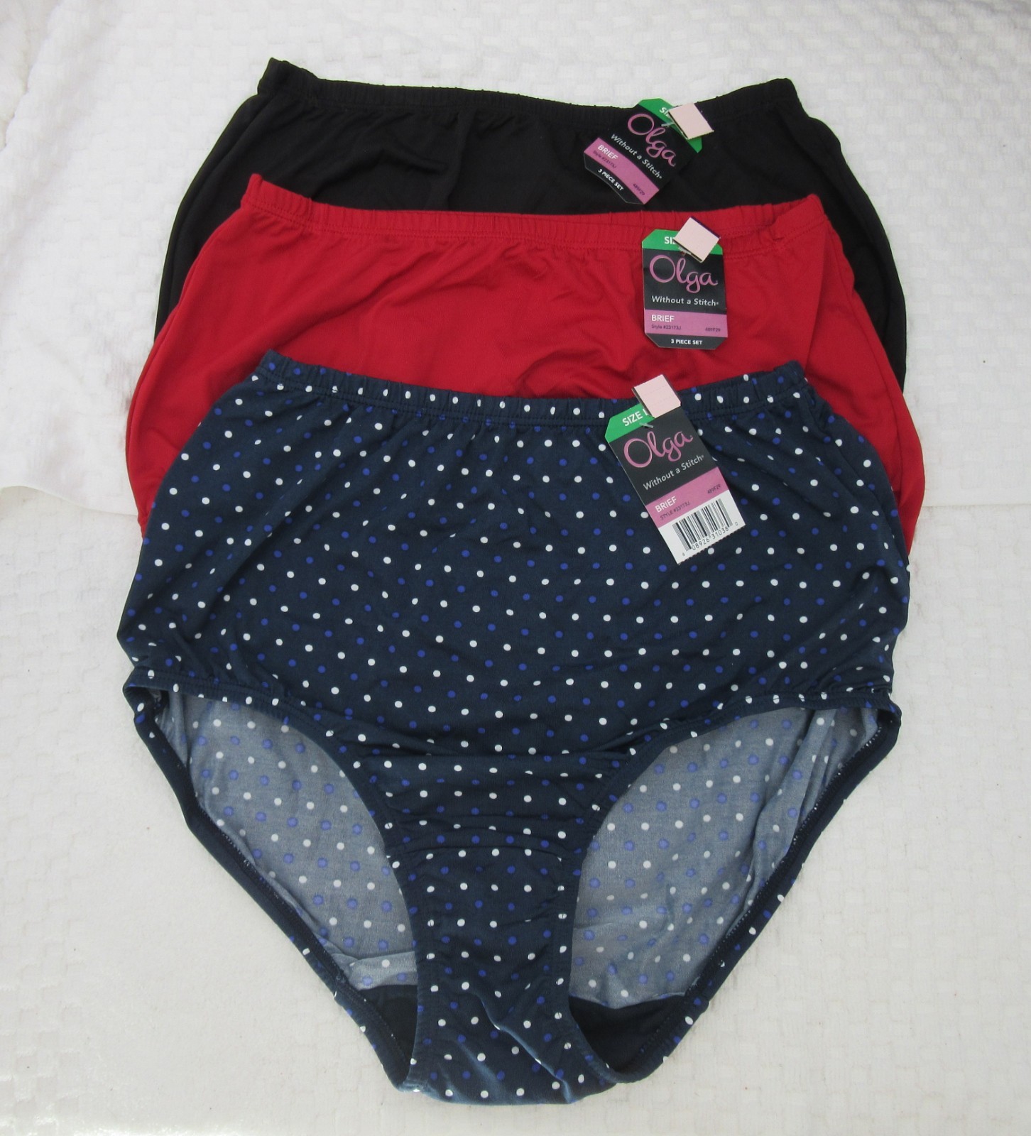 NWT set of 3 OLGA Without a stitch BRIEFS panties 23173J BLACK RED BLUE DOTS