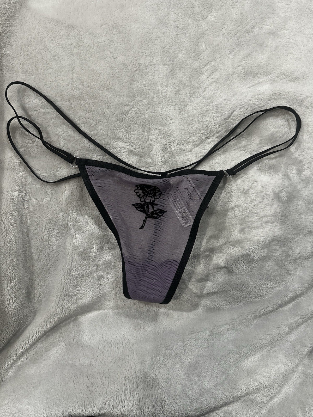 VICTORIA’S SECRET “PINK” Mesh Strappy Wild Rose FROZEN PLUM V-String SMALL