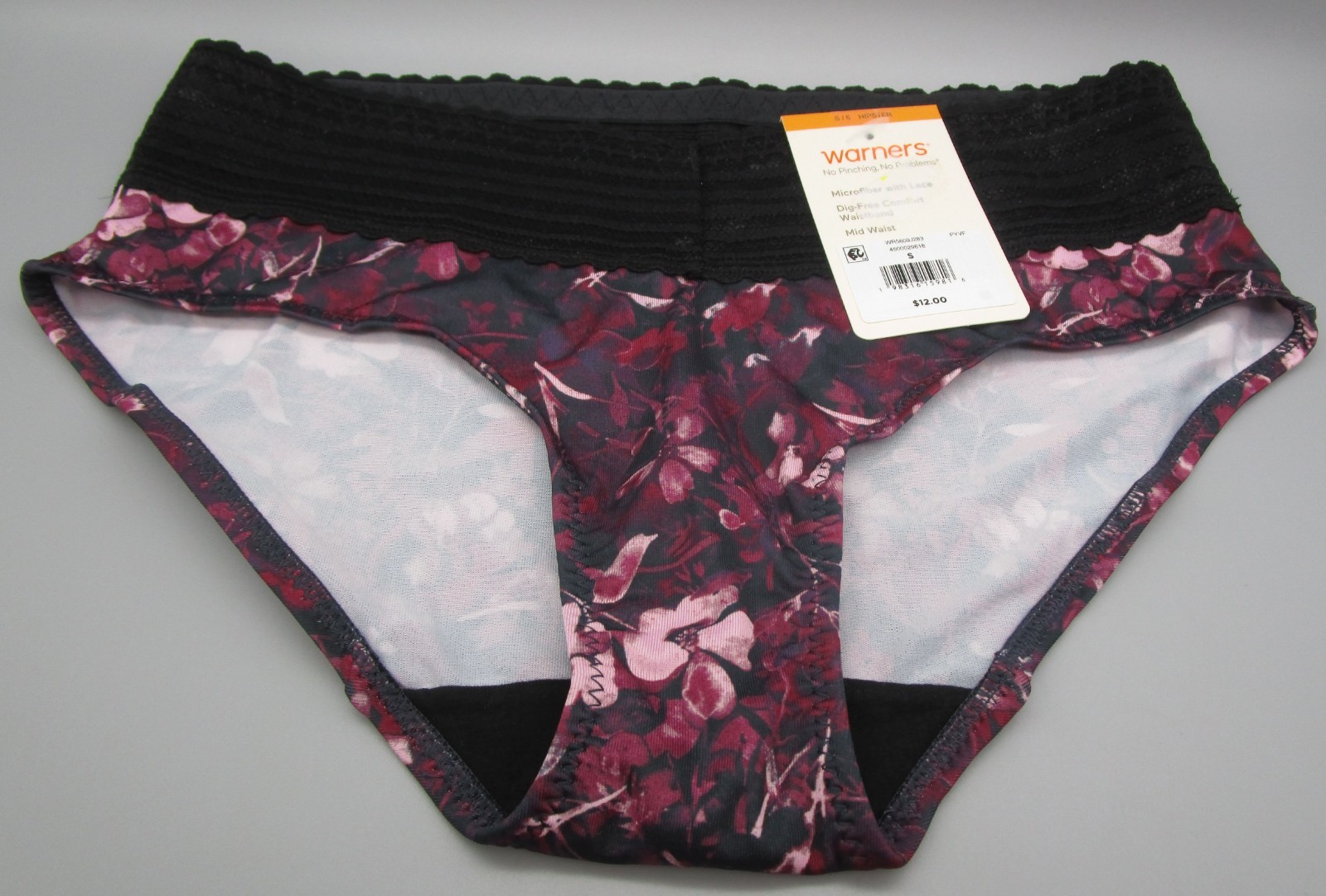WARNER’S~S 5~5609J~Blackj Water Garden No Pinching, No Problems Lace Hipster