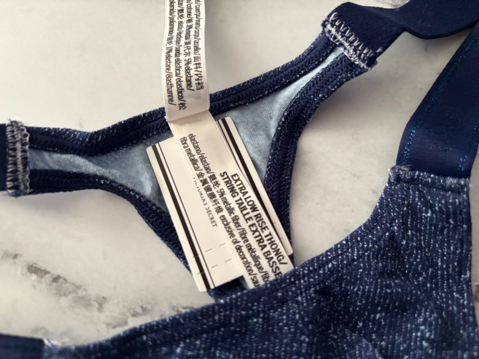 PINK Victoria’s Secret Thong Panty Faux Denim Logo Band Extra Low Rise S M L XL