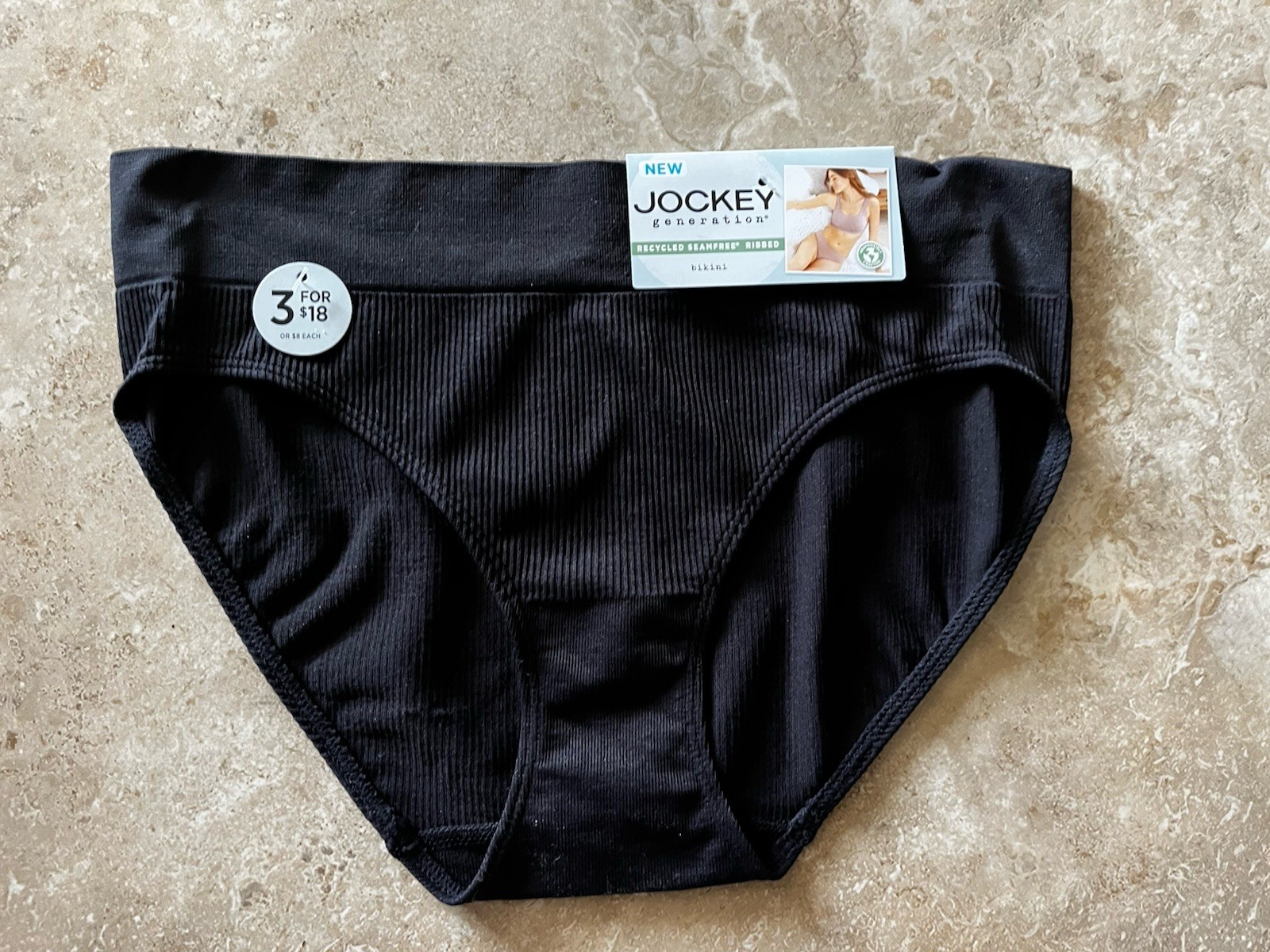 NWT Jockey Black Generation Seamfree Ribbed Bikini Panty XL