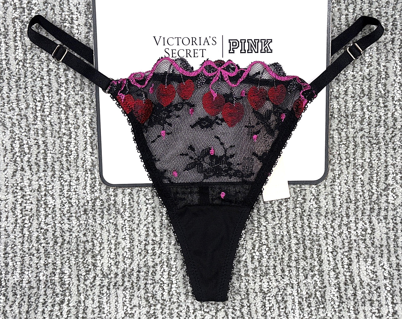 Victoria’s Secret Very Sexy NWT XL Black Cherry Embroider V String Panty Bow