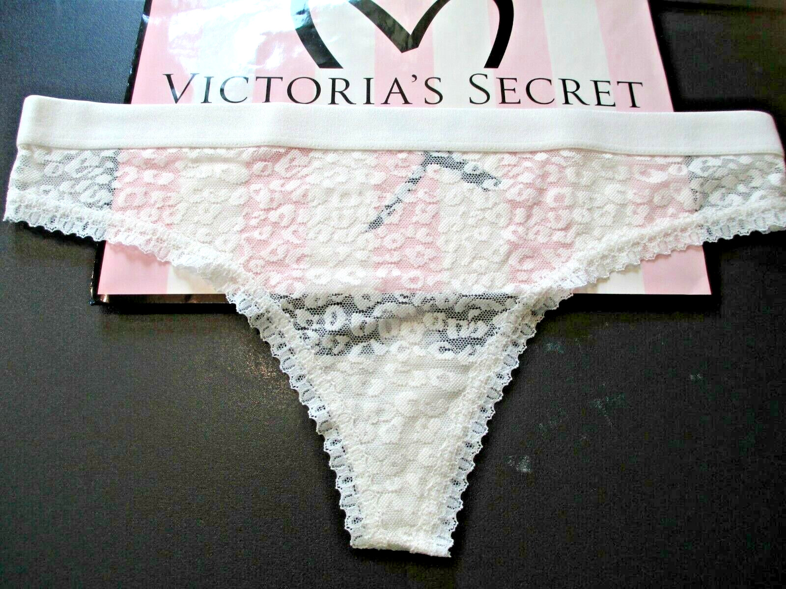 VICTORIA’S SECRET PINK Thong Panty M Coconut White NWT Lace Mesh VS