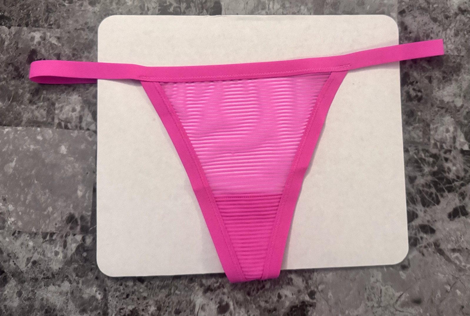 NWT AERIE AMERICAN EAGLE HOT NEON PINK SHEER MESH STRIPE V STRING THONG PANTIES