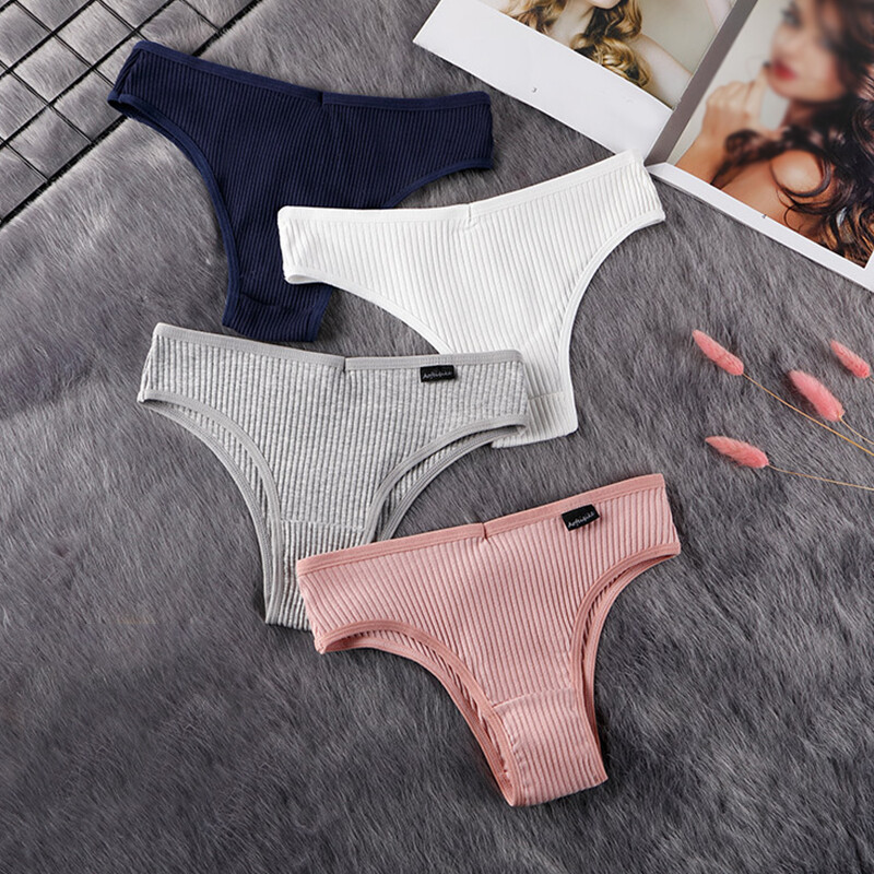 Sexy Women Cotton Lingerie Solid Color Thongs Low-Rise Underpant Bikini Briefs