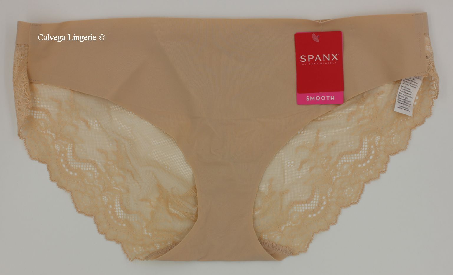 NWT Spanx FP2415 “Tectable Lace” Nylon with Lace Laser Cut Bikini, Beige, XL