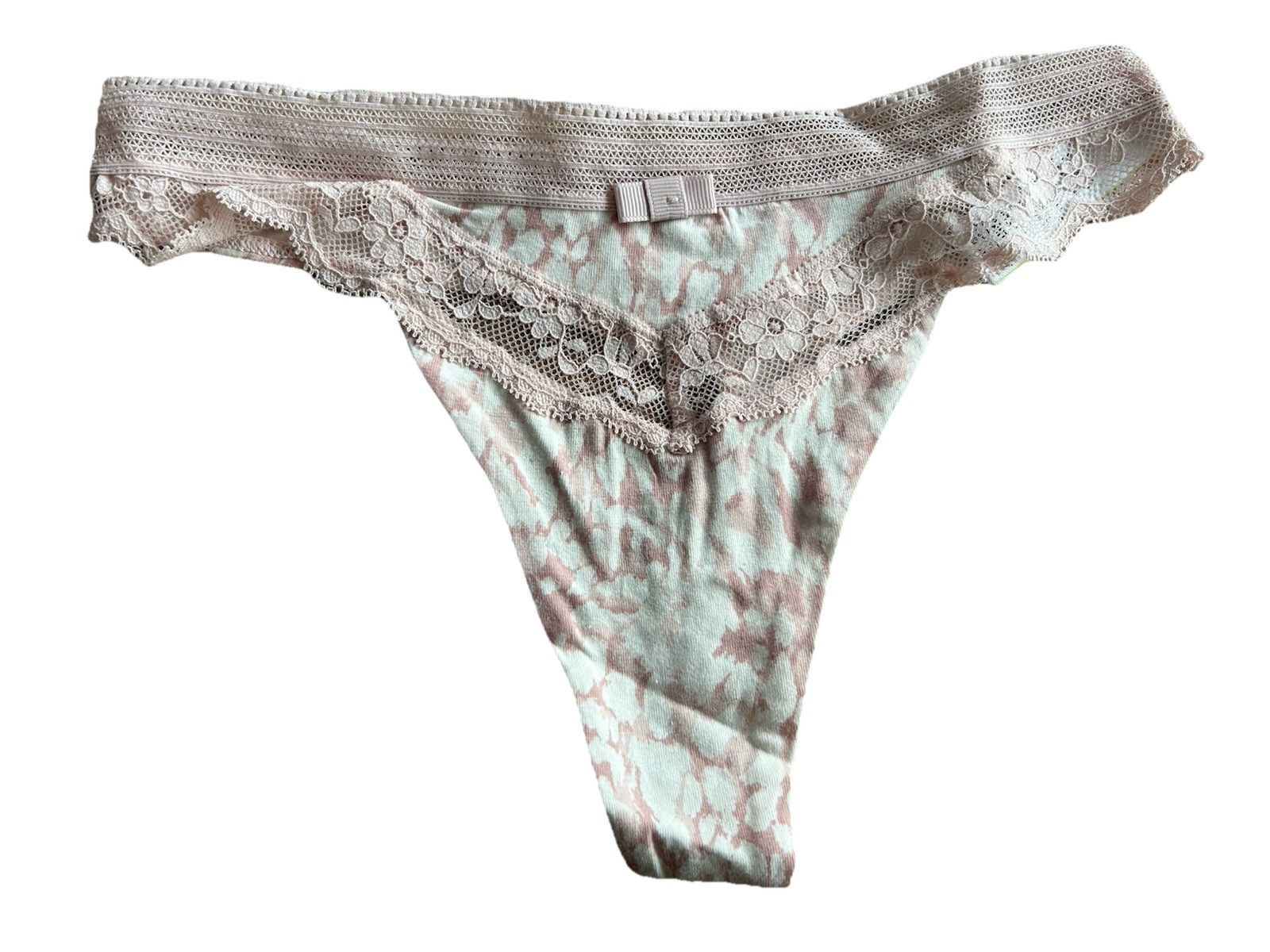M&S pink and white pattern lace trim and detail thong Size XL New