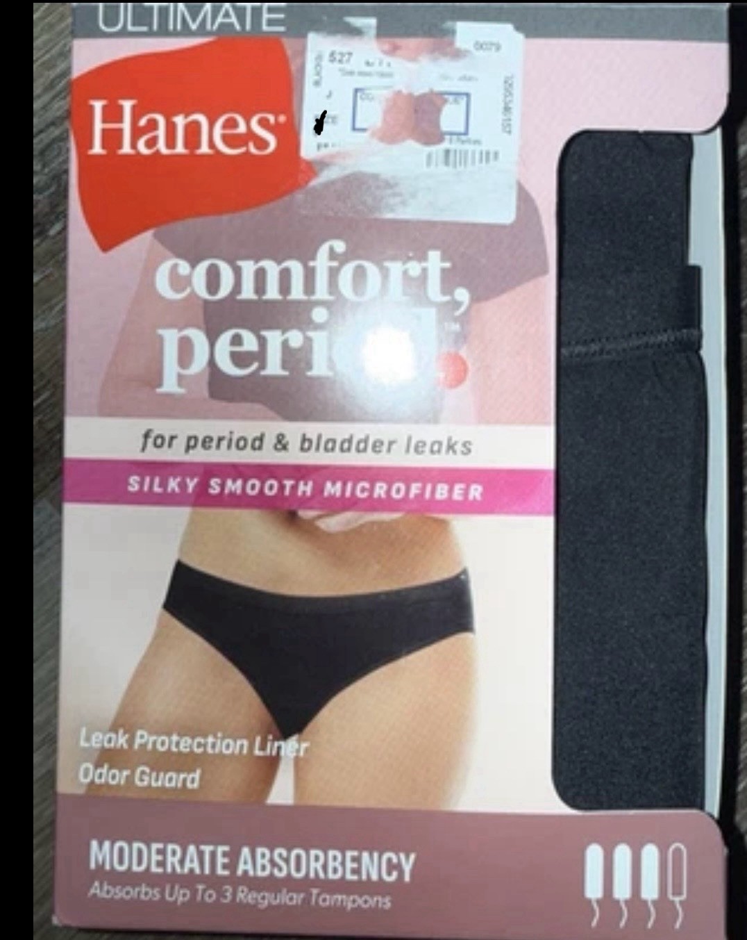 Hanes Womens Period Bikini Underwear Panties 2-Pack Moderate Leak Protection, L