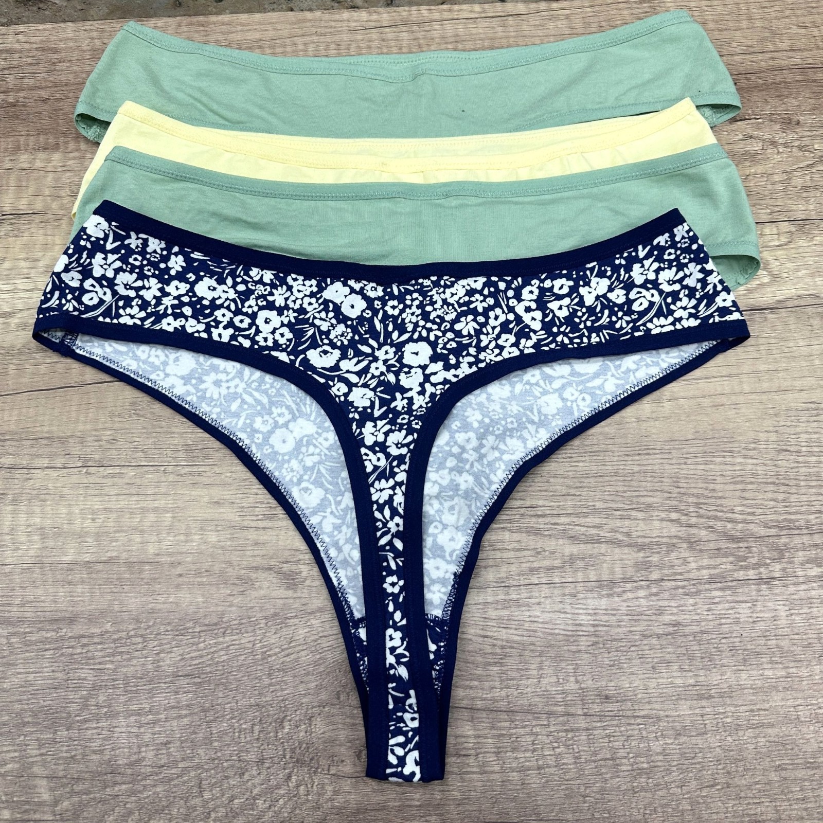 Pact Women’s 4 Pack Organic Cotton Thong Panties Floral Green Yellow Size XL