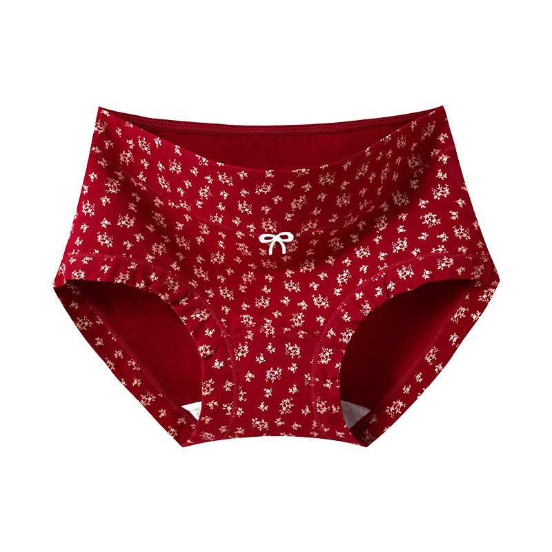 Women’s Cotton Briefs Antibacterial Mid Waist Breathable Printed Panties M-2XL
