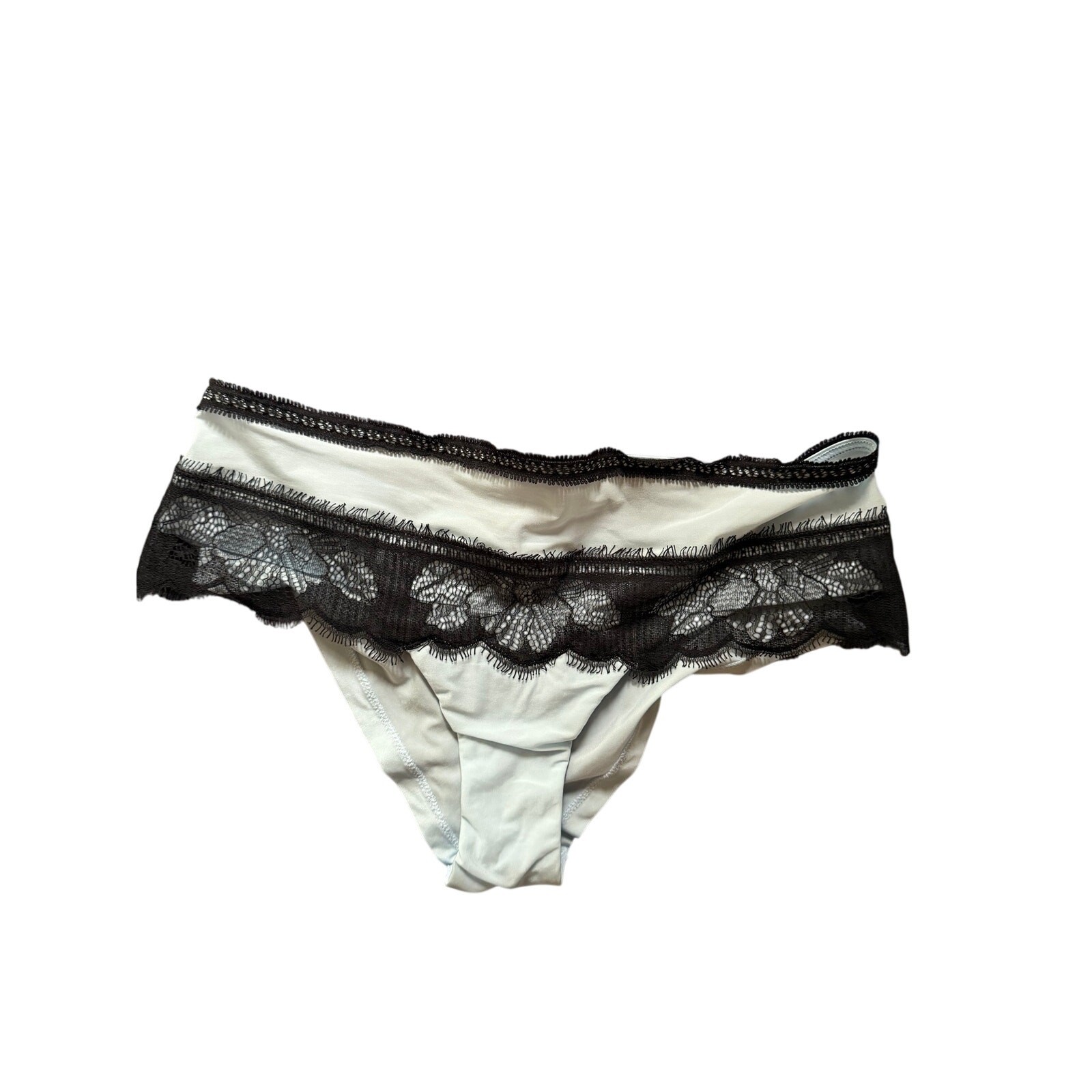 La Perla Blue Bikini Panties S Black Eyelash Lace Trim Luxury Designer NWOT
