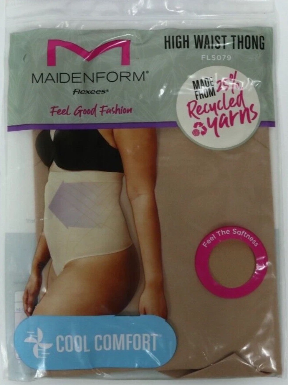 Maidenform Flexees High Waist Thong Shapewear Beige L Slimming Control NEW