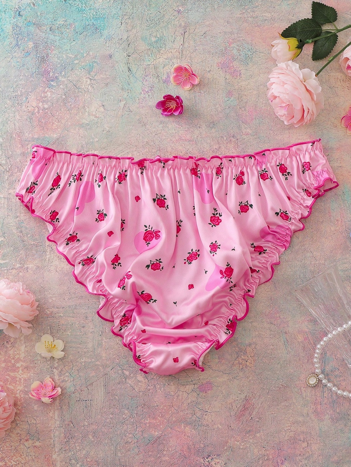 1XL Girly Ruffle Underwear Kawaii Sissy Femboy Lace Satin Panties