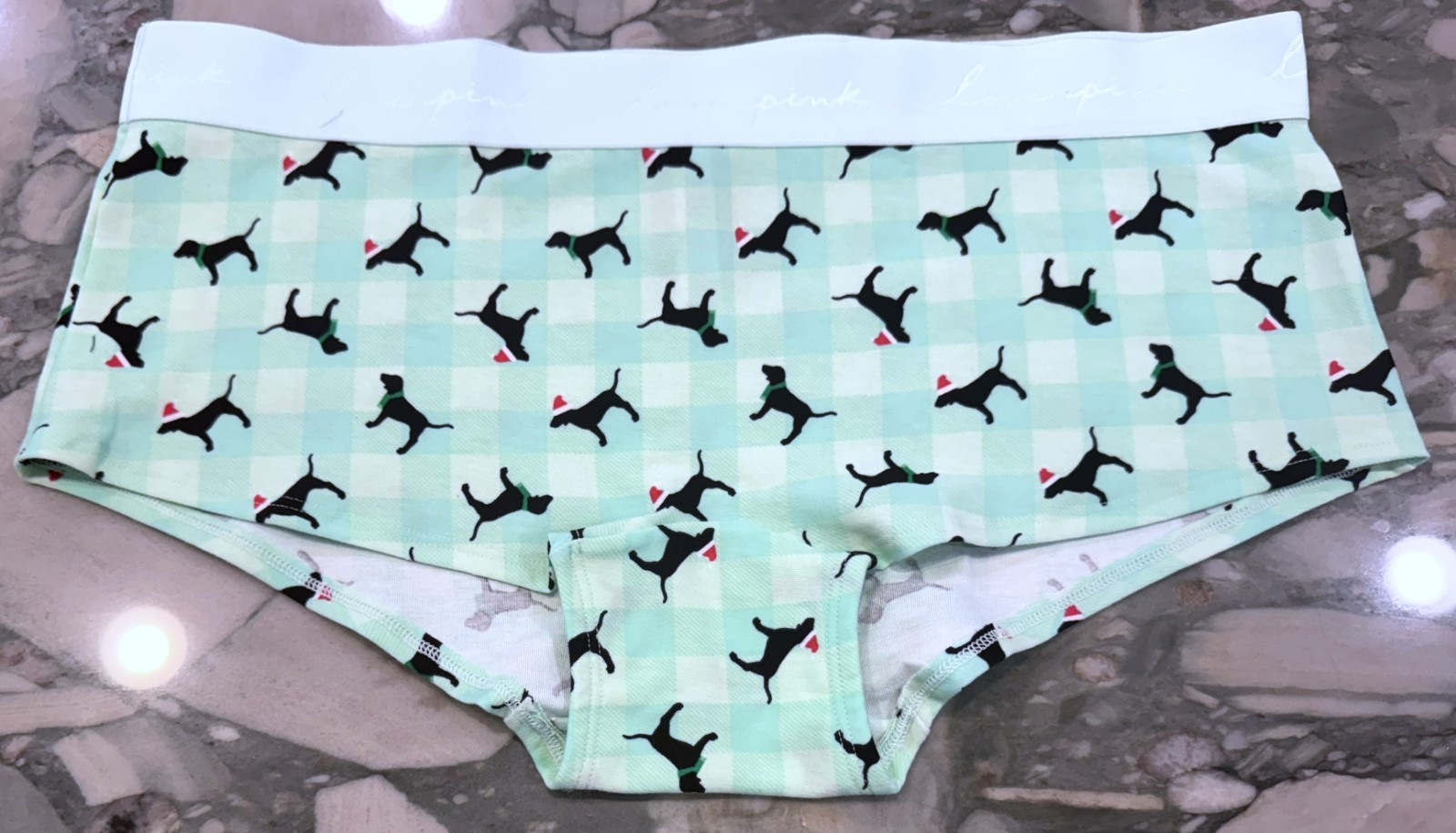 NEW Victoria Secret PINK Cotton Logo Boyshort – Green Dog Plaid – XL or XXL