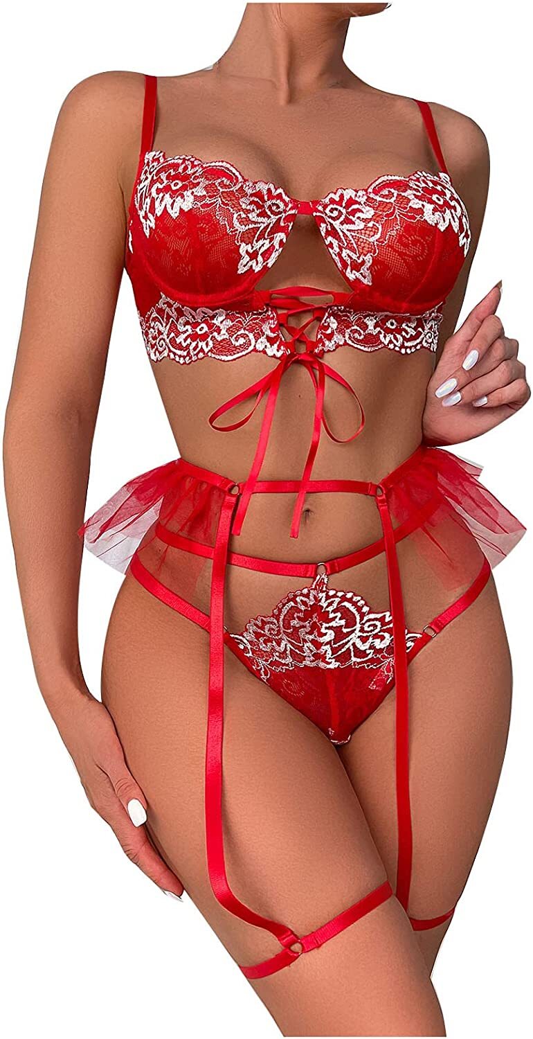 Women’s Sexy Lingerie Lace Babydoll Bra Thong Set Sleepwear Underwear Nightwear