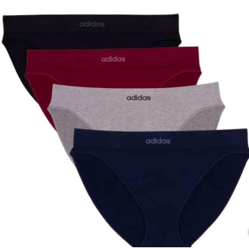 Adidas Womens 4 Pack Large Seamless Bikini Underwear – Black Blue Red Gray