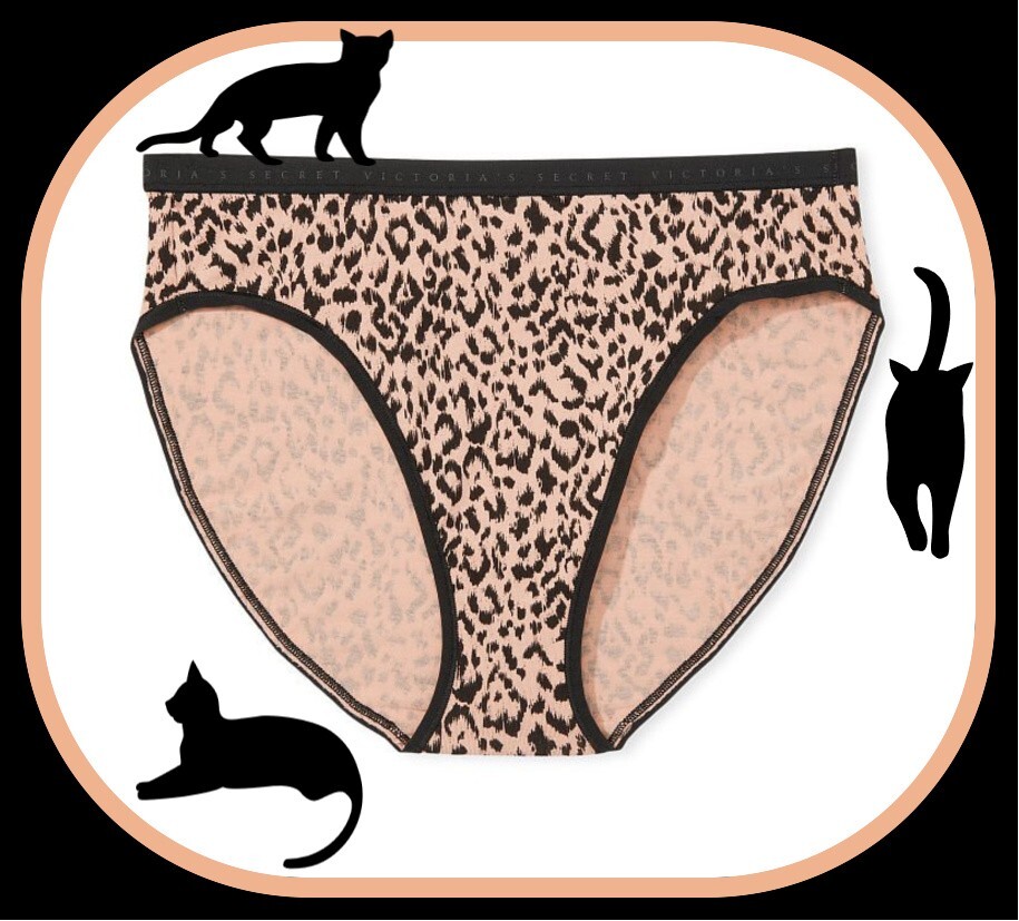 M Black Tan Leopard Stretch Cotton Victorias Secret High-Leg Waist Brief Panty