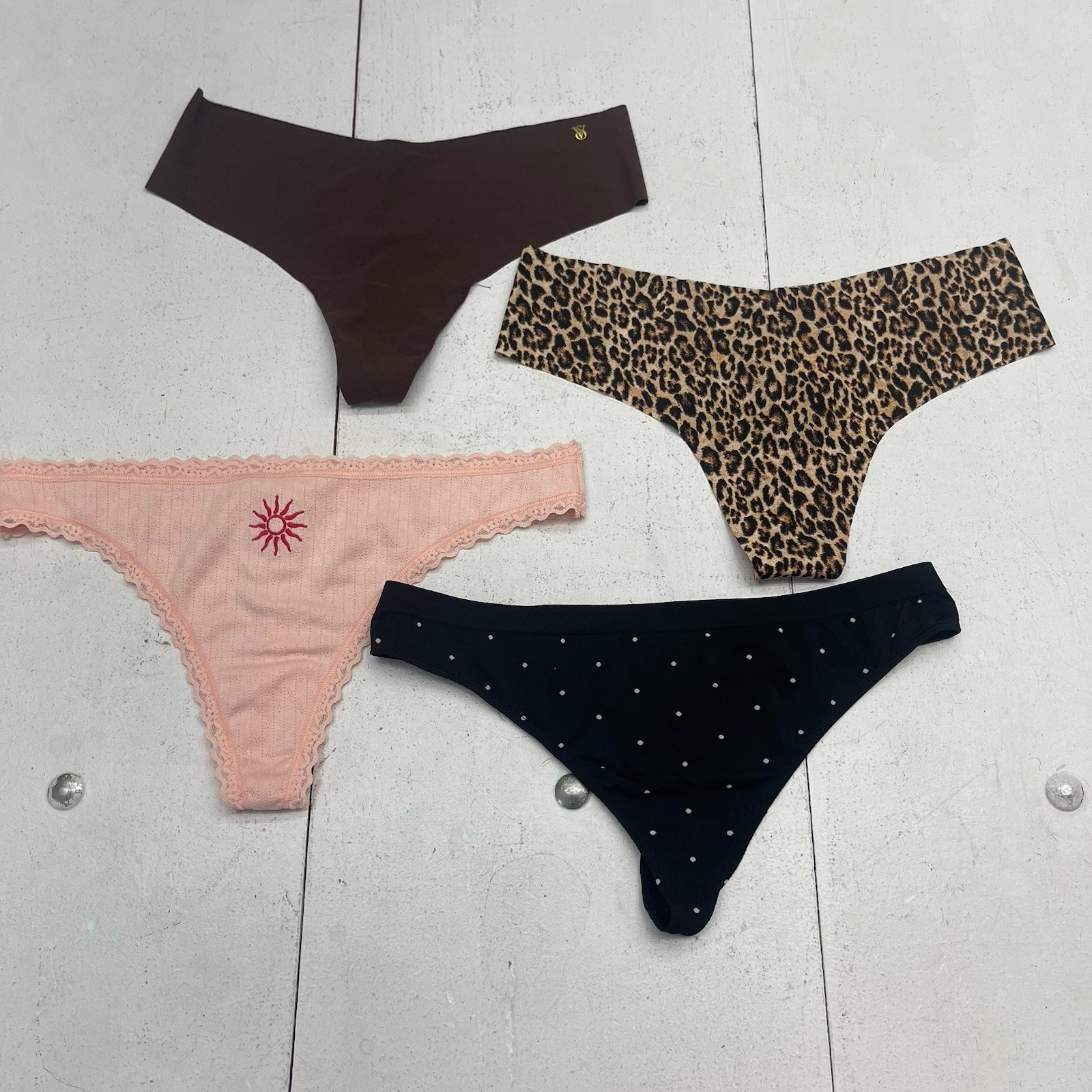 Victoria’s Secret 4 Pack Brown Black Pink Thong/String Underwear Women’s Size L