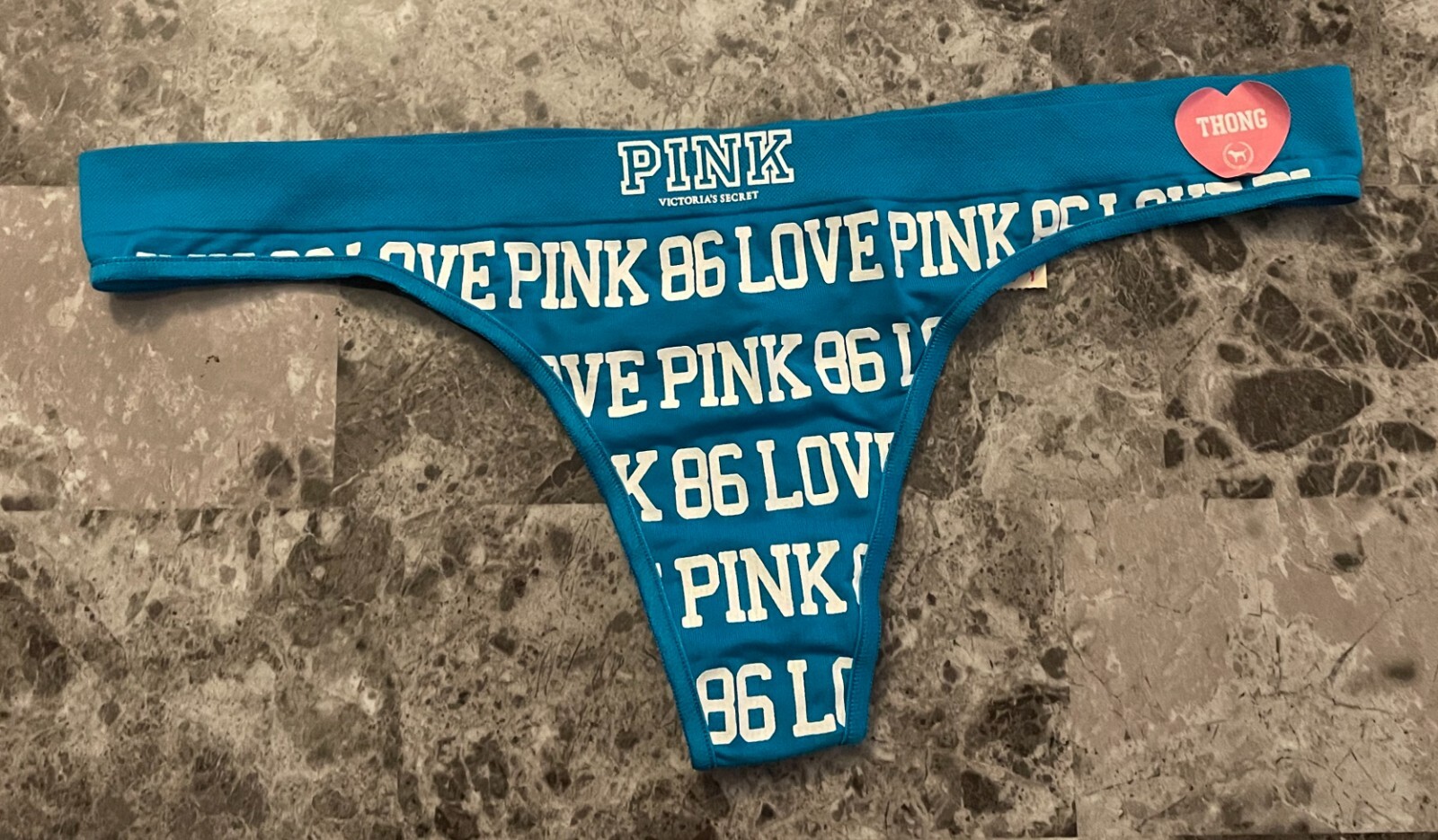 NWT VICTORIA’S SECRET PINK M RUNS SMALL BLUE SEAMLESS VINTAGE RARE THONG PANTIES
