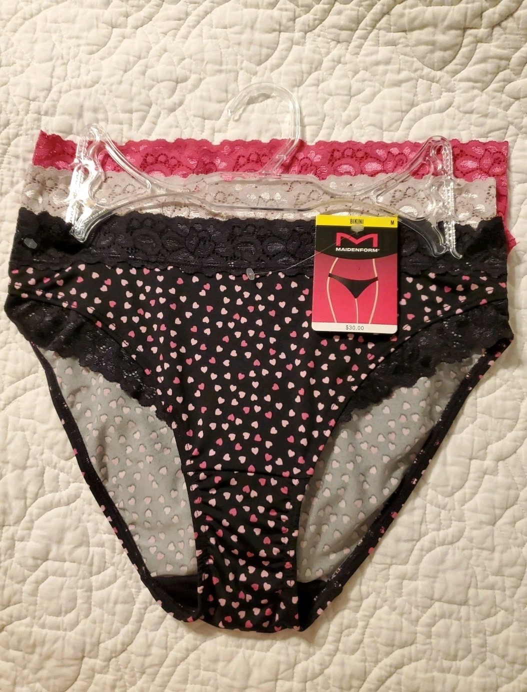 MAIDENFORM Intimates BIKINI panties underwear black, Beige And Pink. Size M
