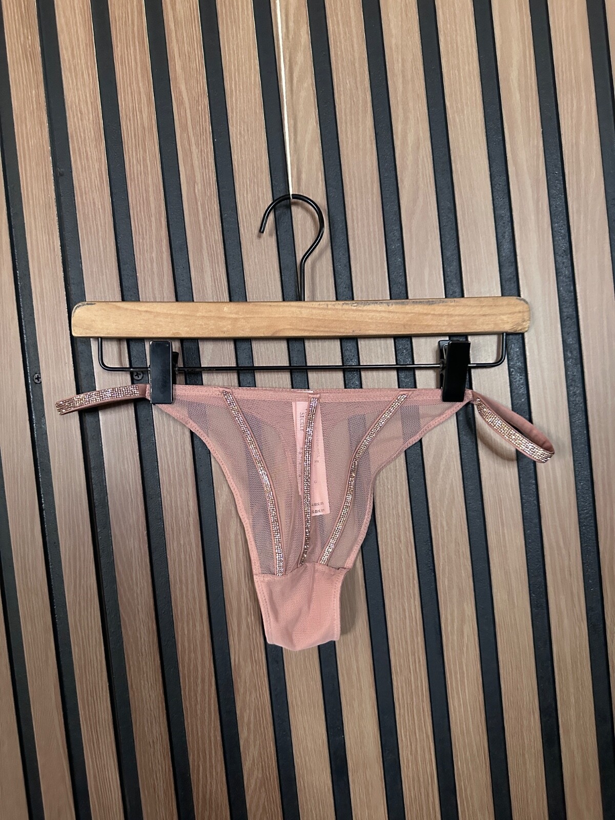 New Victoria’s Secret Panties Large Brown Sheer Rhingstone Trim Thong V Sexy