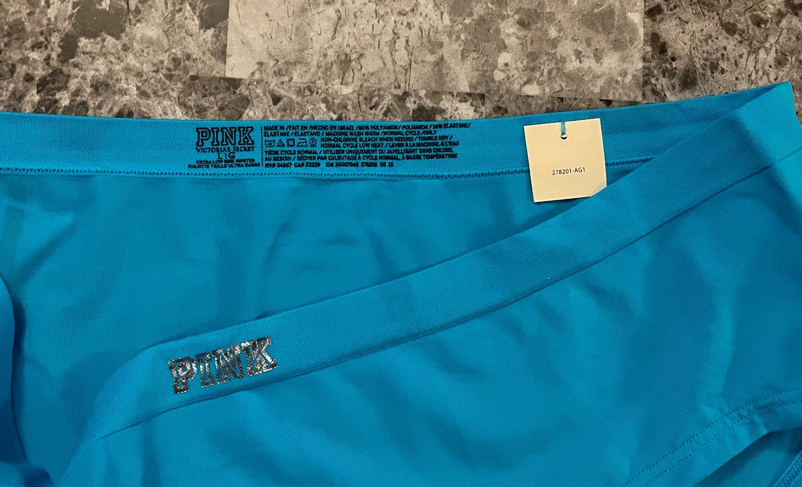 NWT VICTORIA’S SECRET PINK L BLUE LOGO STRIPE BACK SEAMLESS RARE HIPSTER PANTIES