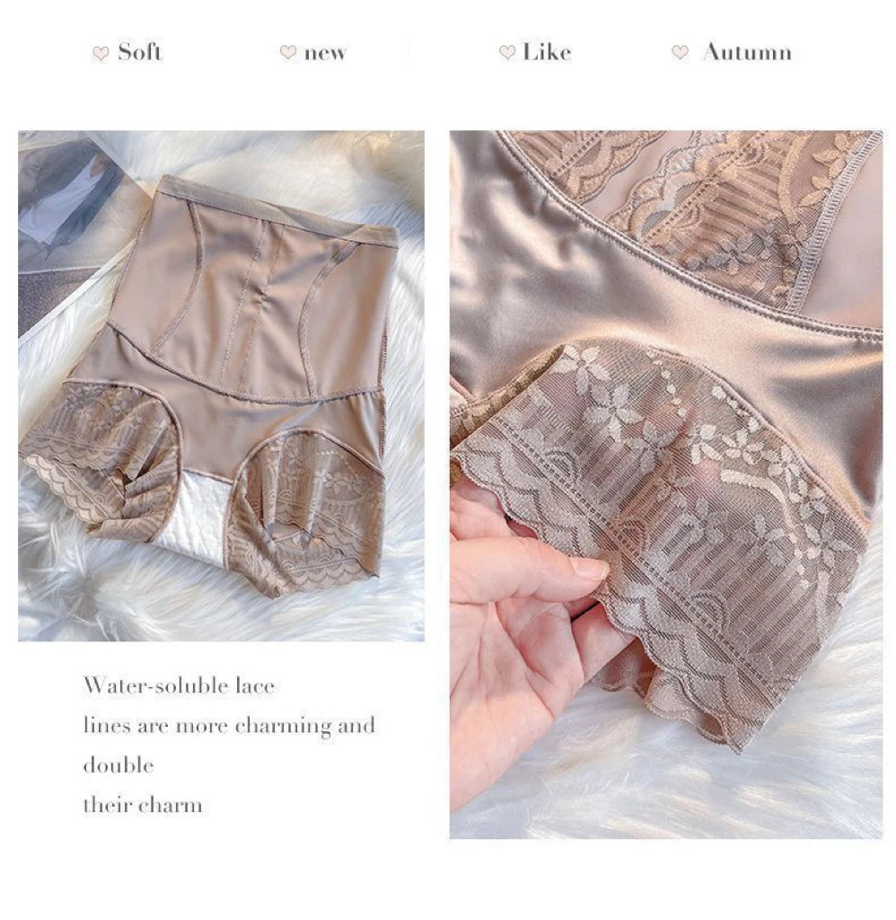 High Waist Shaping Panties Lace Trim Stretch Slimming Comfortable Briefs Fit
