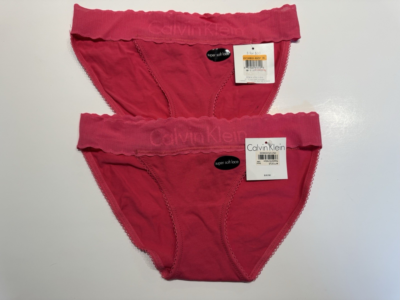 NWT 2 Pairs Calvin Klein Bikini Panties D1483-6ZF Size S Pink