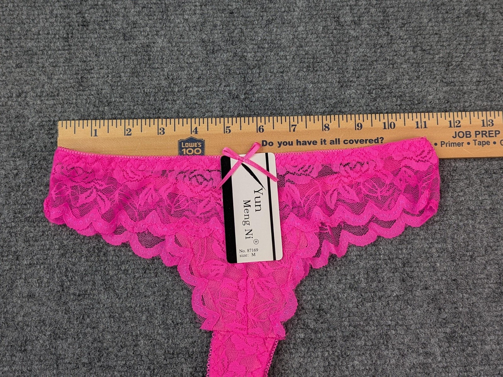Yun Meng Ni Panties Womens M Pink Lace Thong Sheer Floral Bow Scalloped NWT