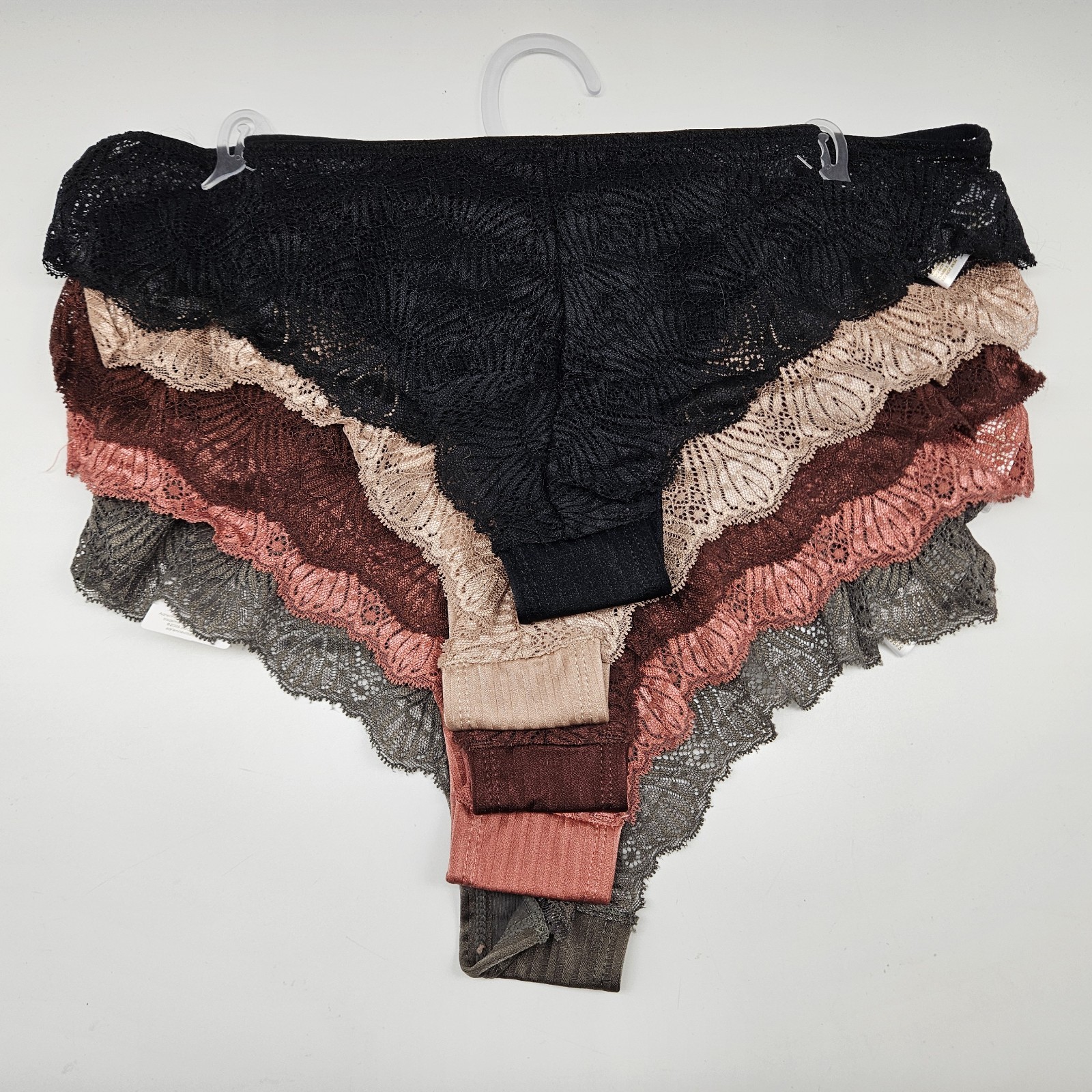 ADRIENNE VITTADINI 5 Pk Womens Large Satin Lace Panties Black Beige Maroon Brown