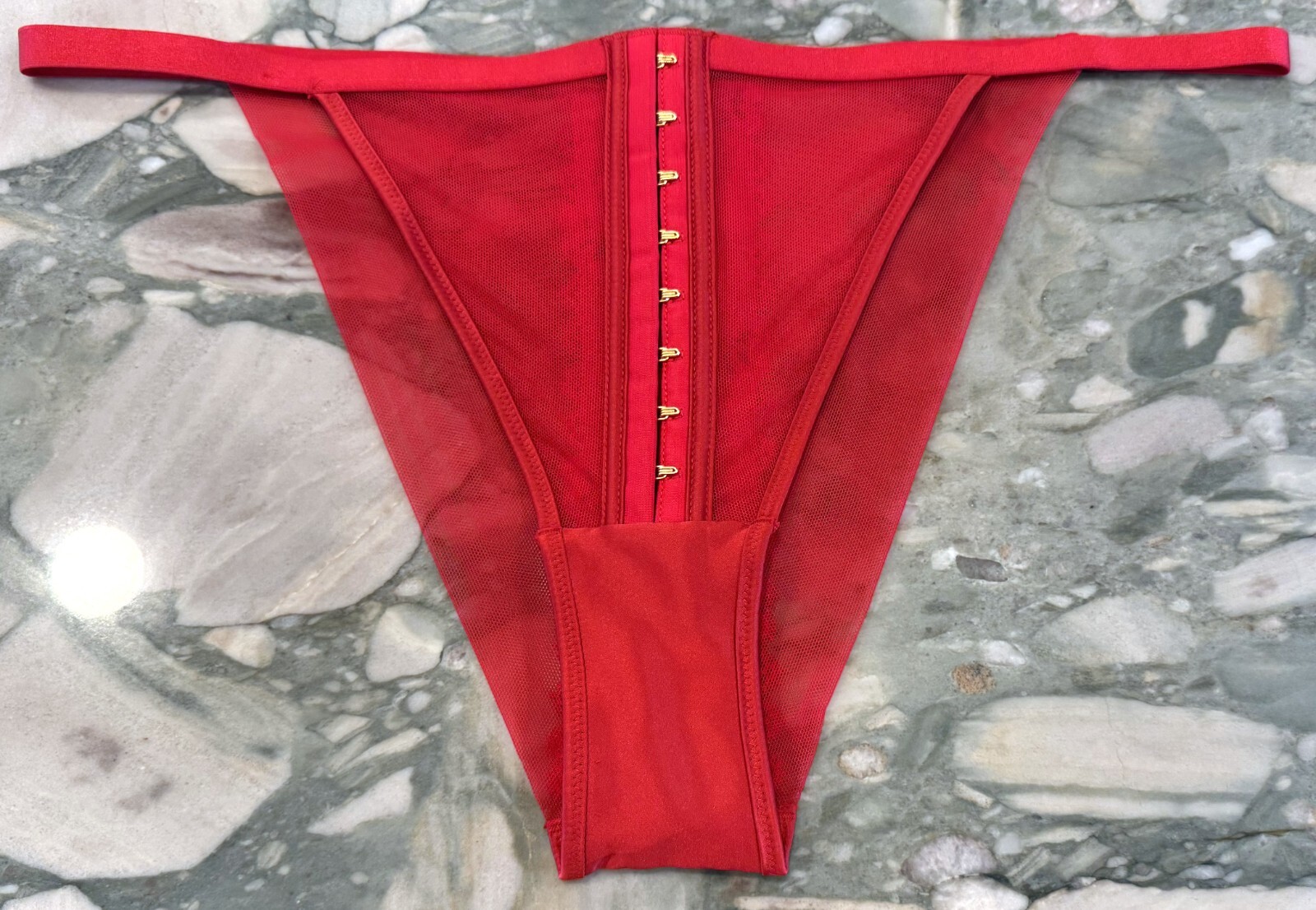 NEW Victoria Secret Very Sexy Luxe Satin Trim & Mesh Brazilian Panty – Red – XL