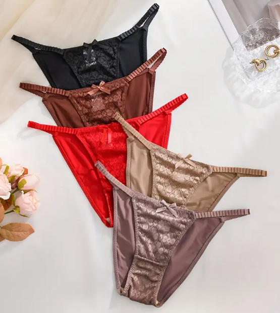 5 Pack Satin & Jacquard Lace Cheeky Panty Hot Sexy Naughty Slippery Size M 🔥