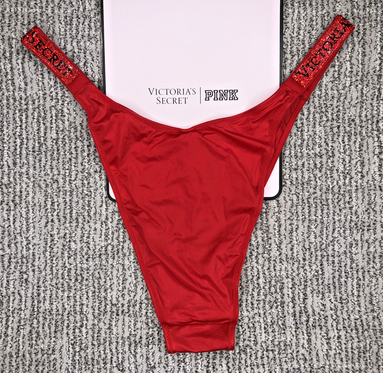 Victoria’s Secret Very Sexy NWT Small Red Spellout Shine Strap Brazilian Panty