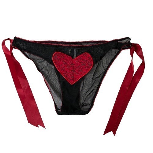 NEW Torrid Bikini Tie Side Lace Heart Panties Black Red Sz 2