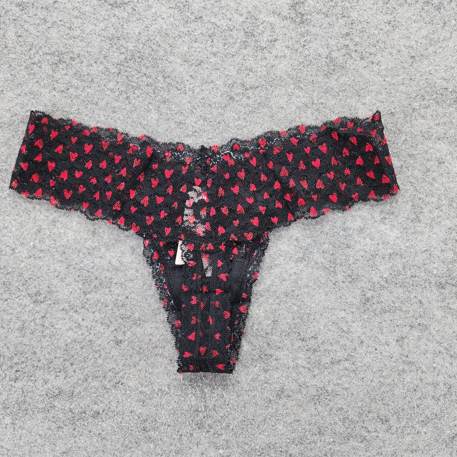 Victoria Secret Panties Womens Small Black Lace Thong Red Hearts