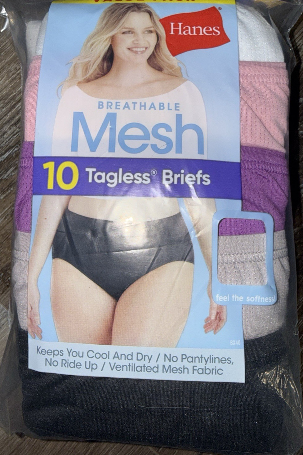 Hanes ~ 10-Pair Women’s Brief Underwear Panties Polyester Blend Mesh ~ M/6