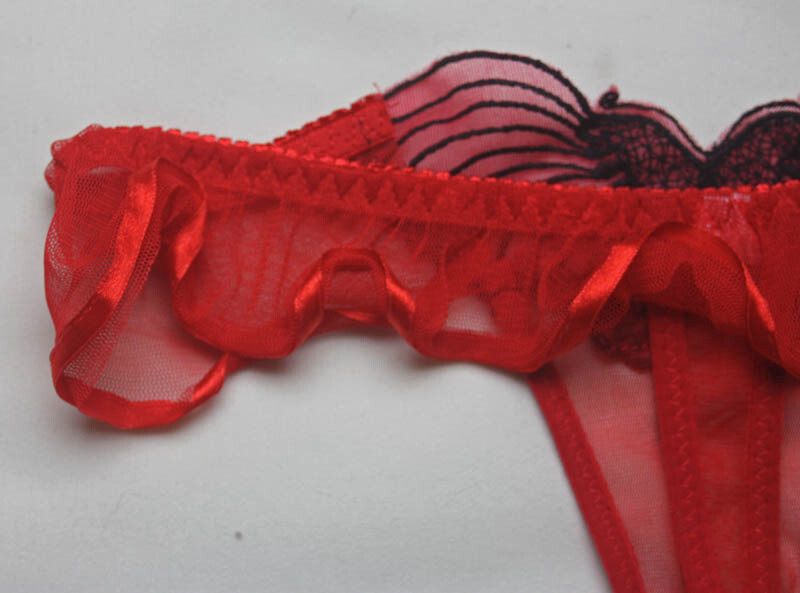 Ruffled Sheer Red Mesh Butterfly Lowrise Thong – Size Medium
