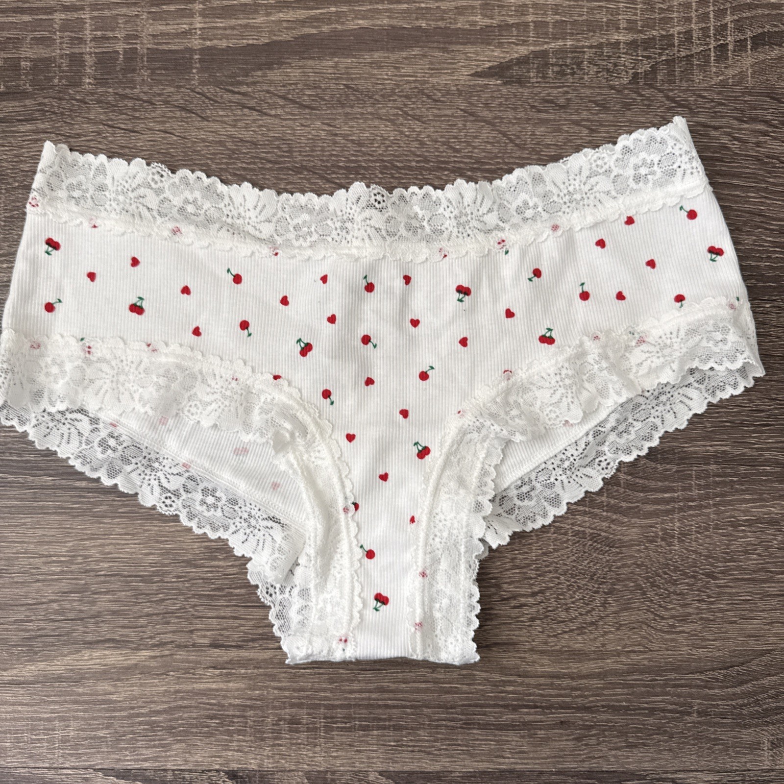 Pink By Victoria’s Secret, Medium White Cherries, Lace Trim, Cheeky Panties