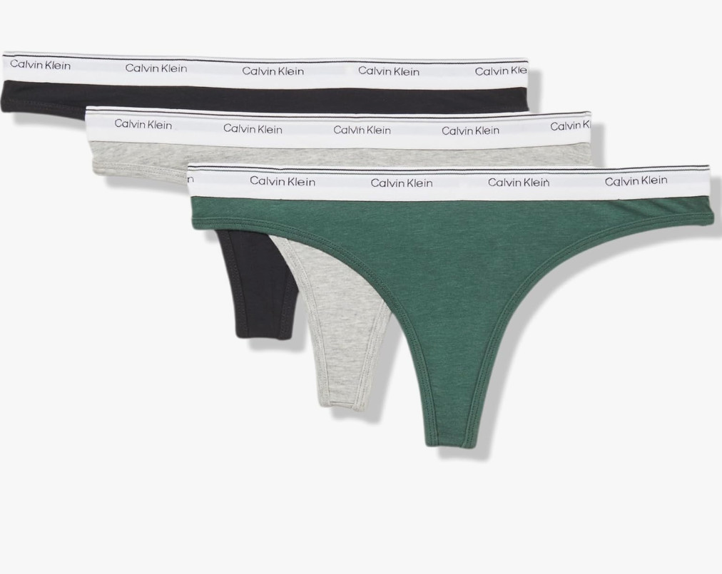 Calvin Klein Women’s Carousel Thong Panty 3 Pack Size M NWT Green Grey Black