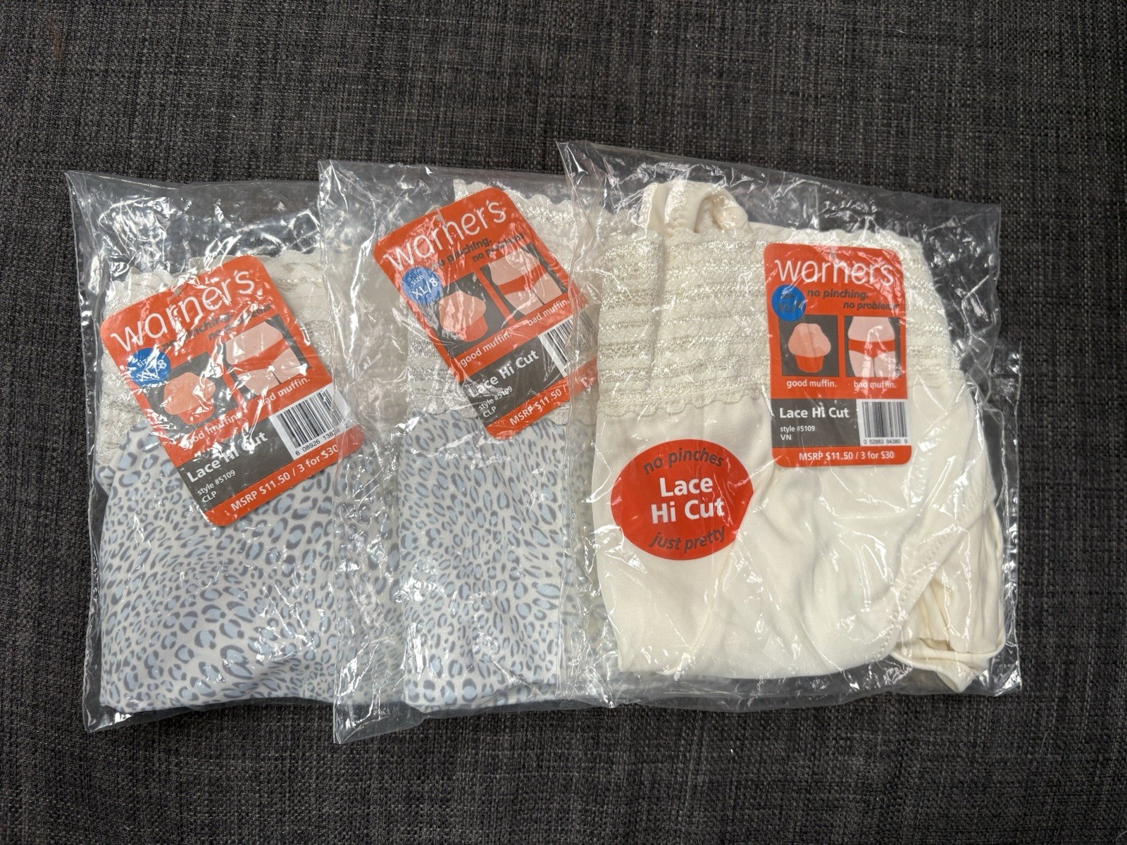 Warner’s Lace Hi Cut Panty 5109 Size XL/8 BRAND NEW 3 Pair Sealed In Packages