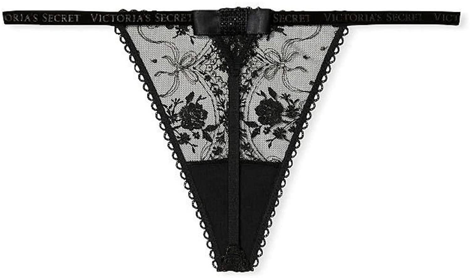 Victoria’s Secret Very Sexy Rose and Bows V-String Panty Color Black Nwt