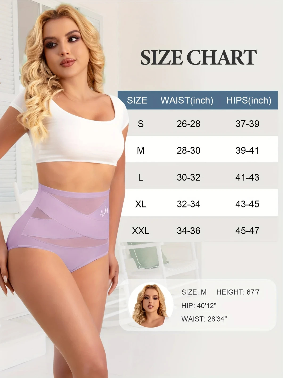 4pcs Women High Waist Mesh Print Briefs Breathable Stretchy Panties Lingerie