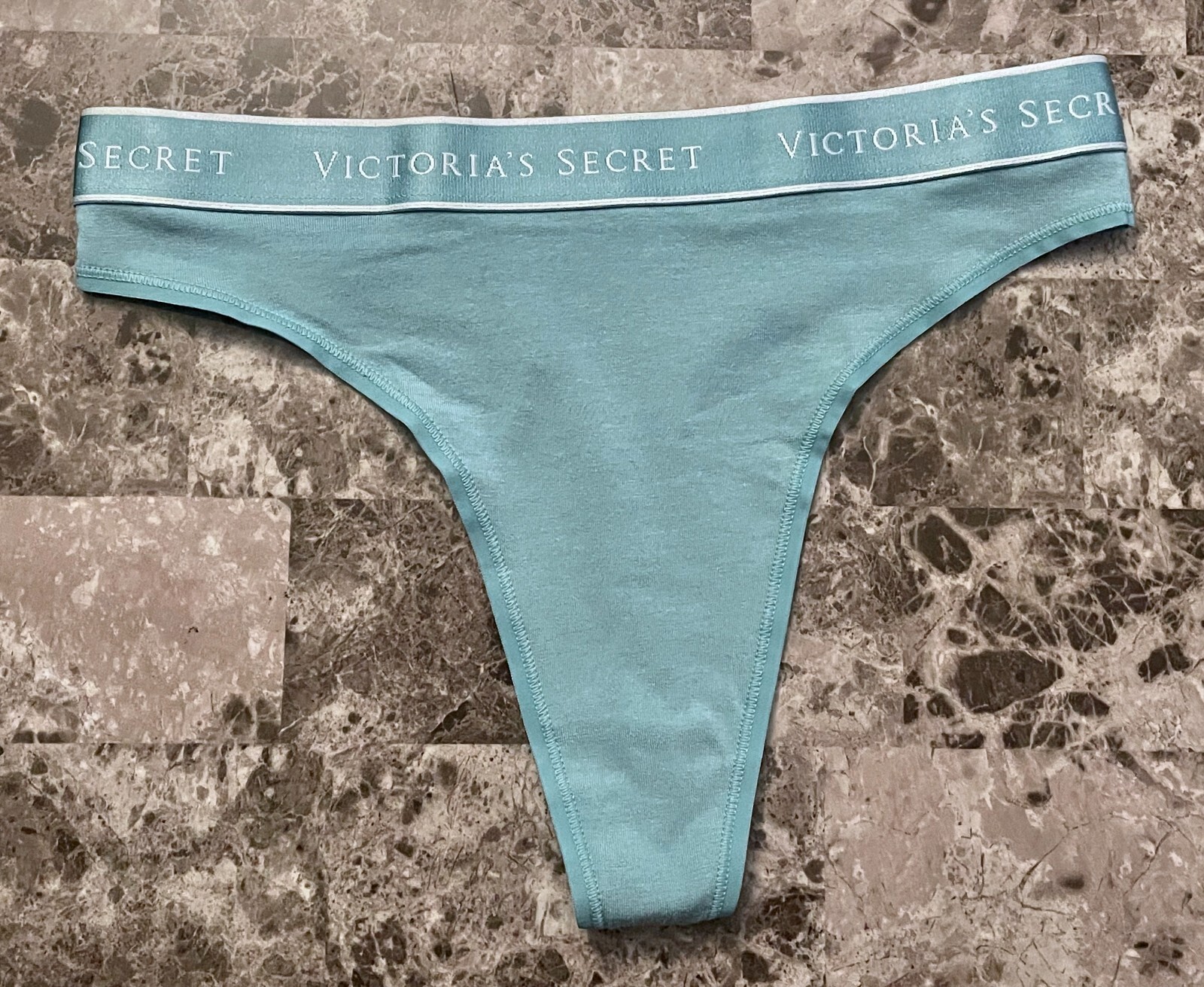 NWT VICTORIA’S SECRET BLUE SMOOTH THICK LOGO WAISTBAND HIGH WAIST THONG PANTIES