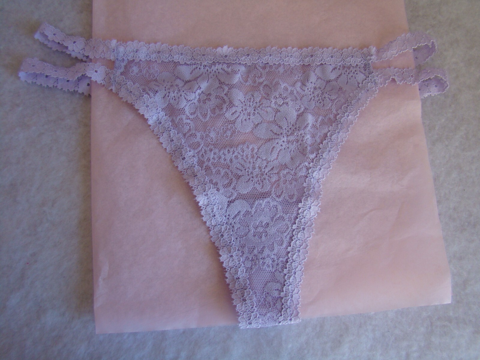New Victoria’s Secret Lavender Floral Lace Trim Small Flowers String Thong Panty