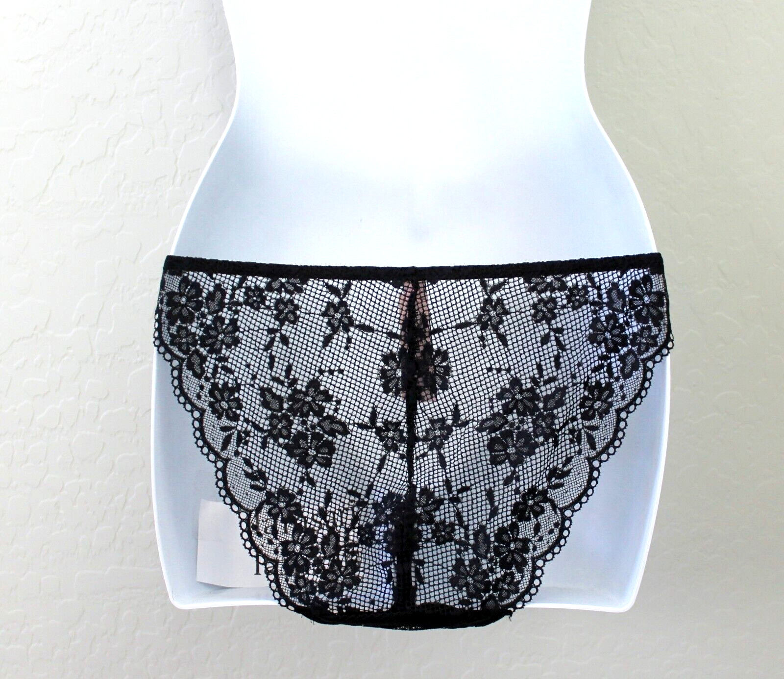 Victoria’s Secret Lace Fishnet Sheer Adjustable String Bikini Panty Black Size S