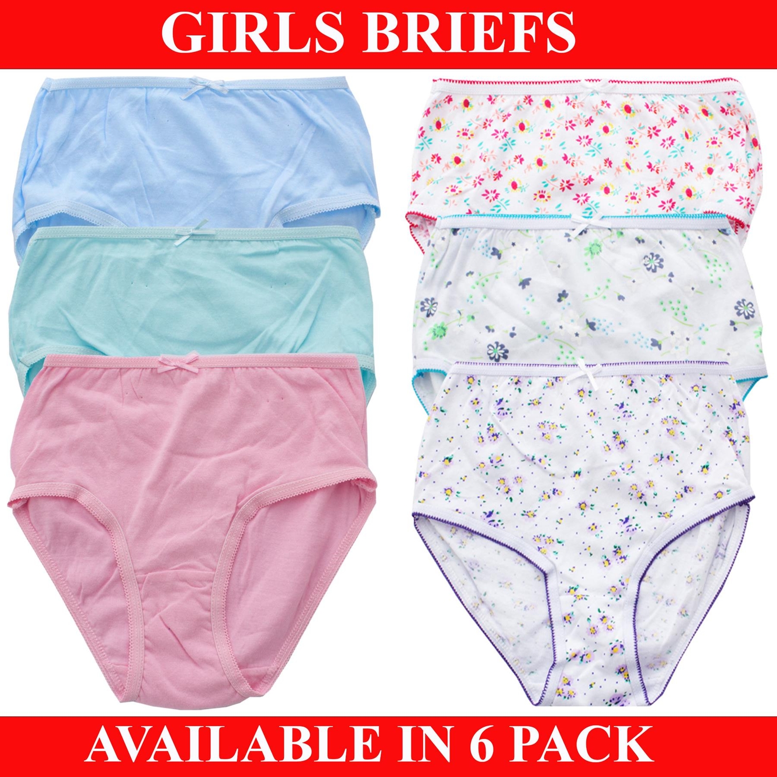 Girls Underwear Kids Soft Print 100% Cotton 6 Pack Briefs UK Sizes