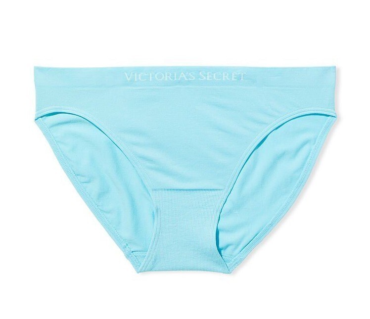 Victoria Secret Seamless Logo Waist Bikini Panty L Blue Super Soft Smooth
