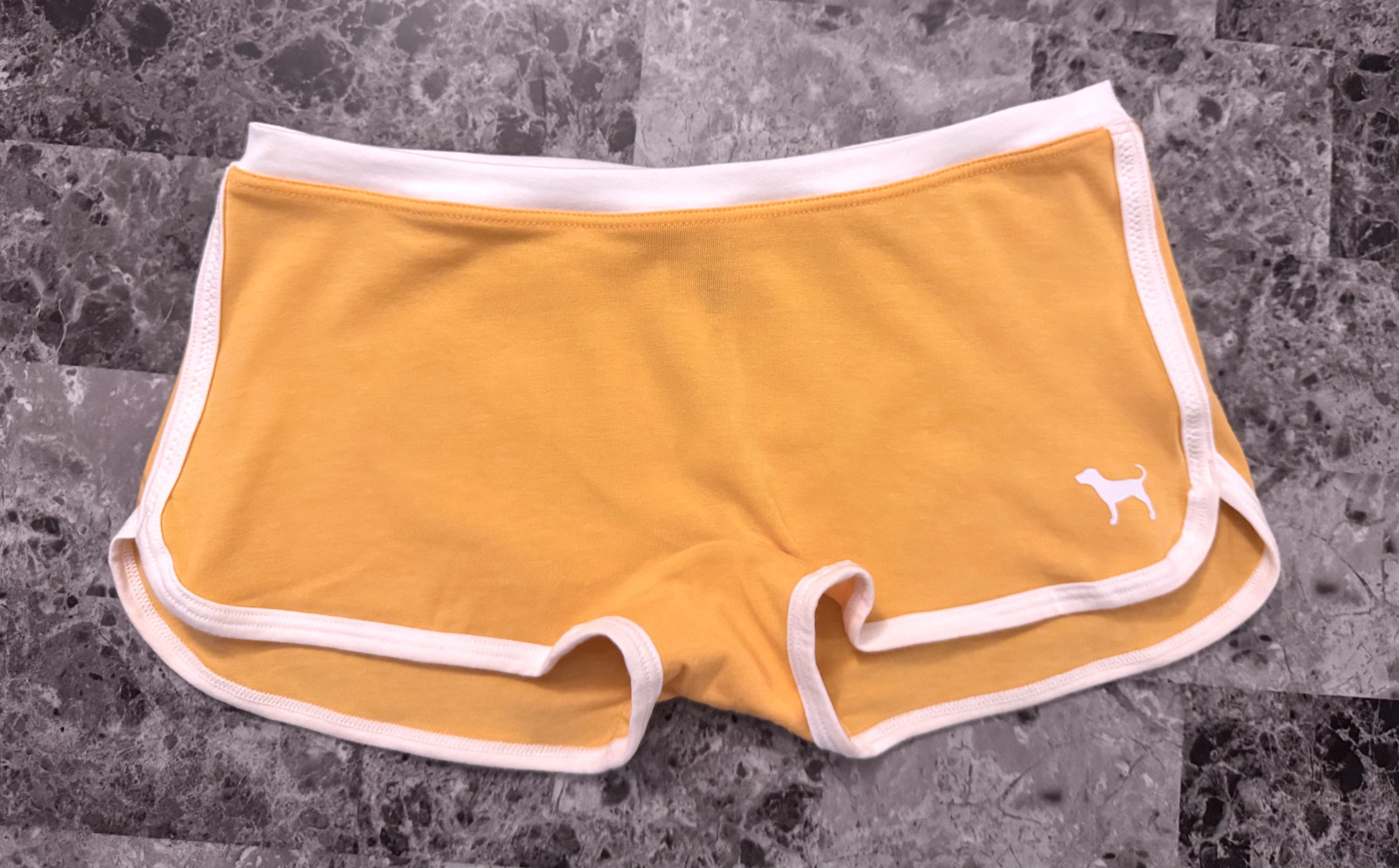 NWT VICTORIA’S SECRET PINK ORANGE WHITE LOGO CURVED HEM DORM BOYSHORT PANTIES